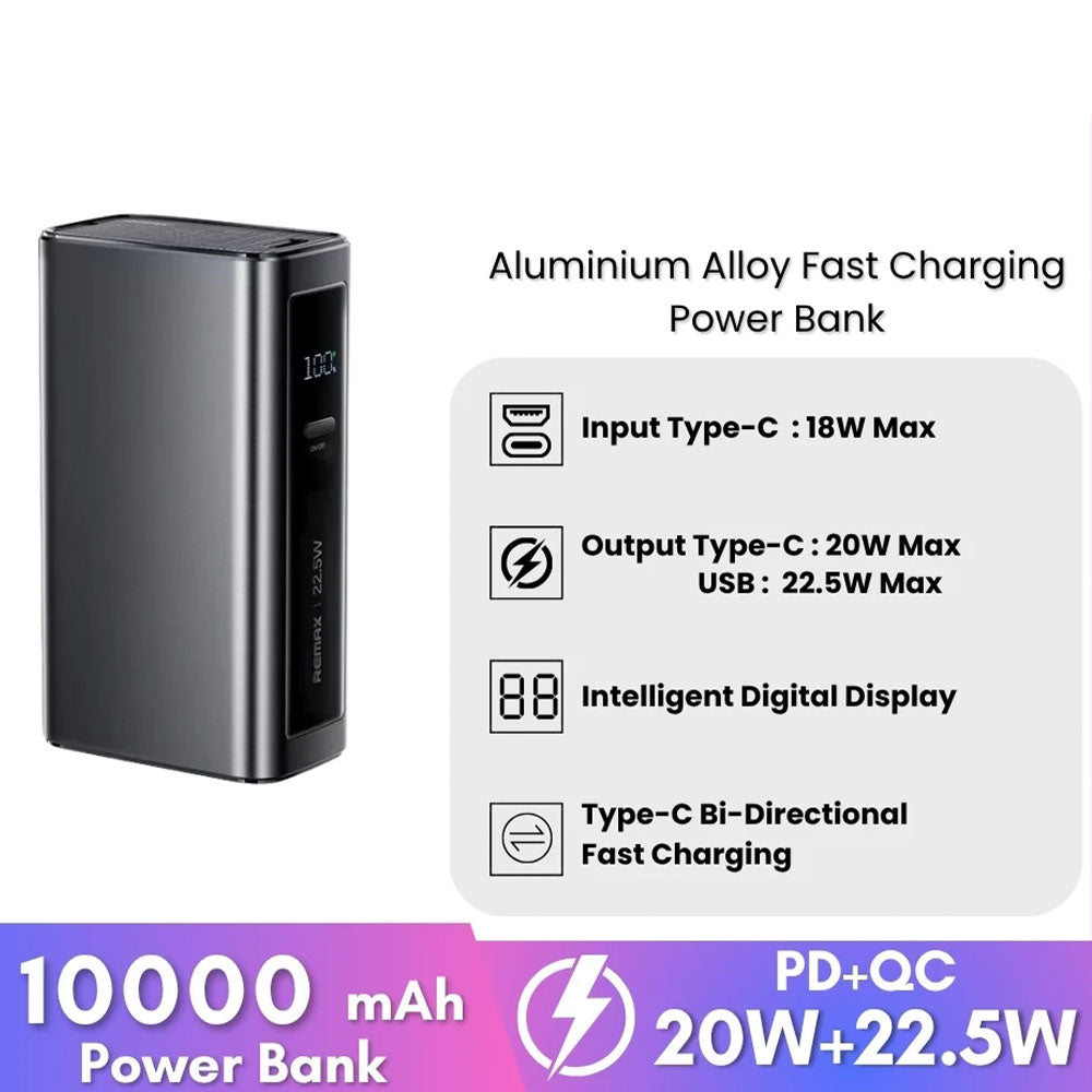 Remax FP-12 Power Bank USB + Type-C 22.5W Fast Charging 10000mAh - Black