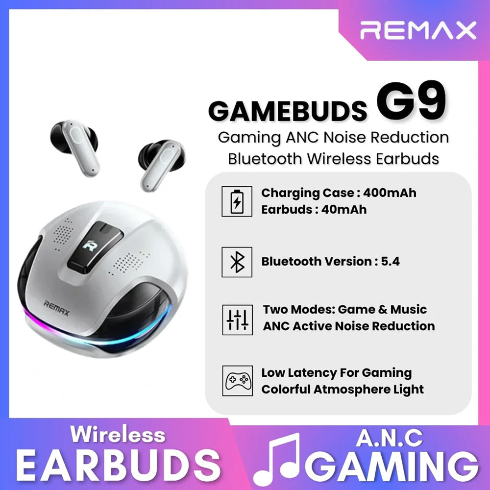 Remax GameBuds G9 RGB ANC True Wireless Earbuds - Silver