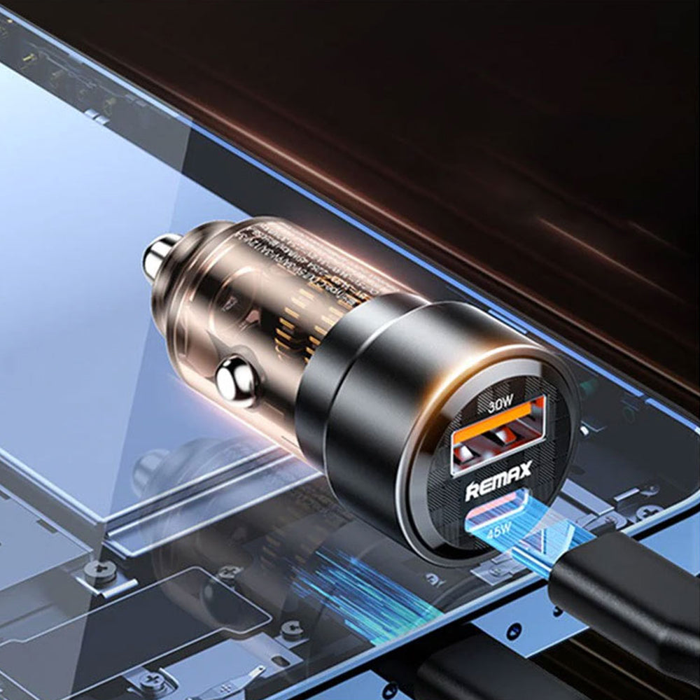 شاحن سيارة للموبايل ريماكس بمنفذ تايب سي + منفذ يو اس بي بقوة 75 وات شحن سريع RCC360 