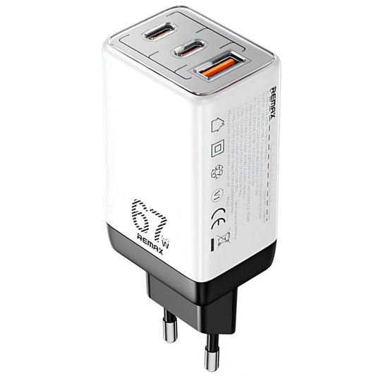 Remax RP-U159 Pro GaN Wall Charger 2x Type-C + USB 3A 67W Fast Charging - White