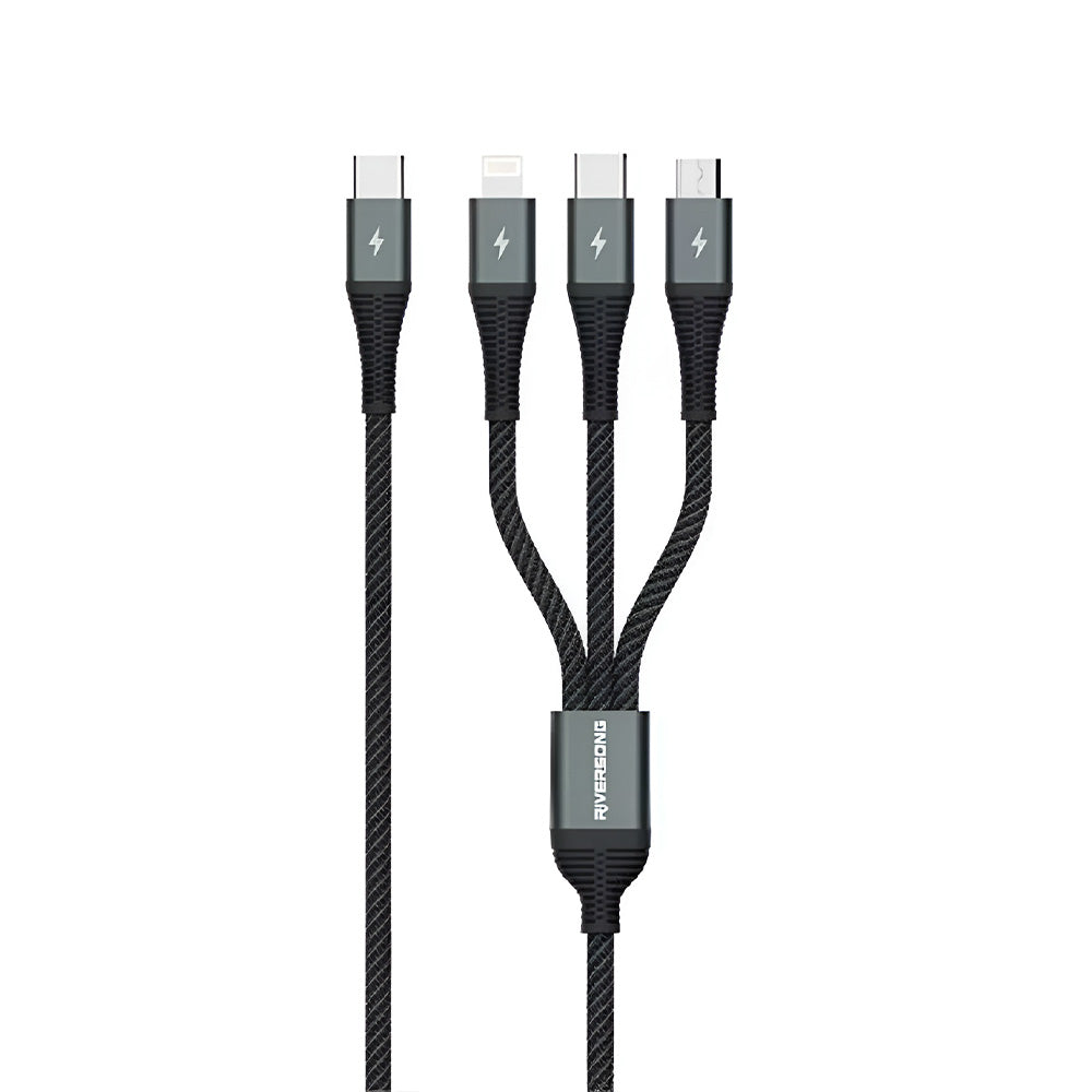 Riversong Infinity 09 C33 USB To Type-C + Micro + Lightning 3in1 Cable 3A Fast Charging 2m - Iron Gray