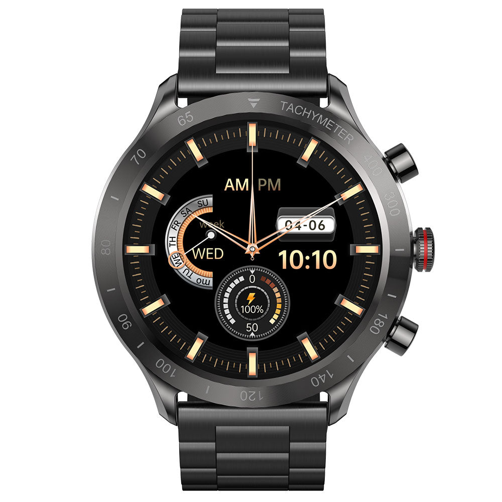 ساعة سمارت ريفرسونج Motive 9 Max SW903 هيكل ستانلس ستيل أسود مع سوار ستانلس ستيل أسود و سوار سيليكون