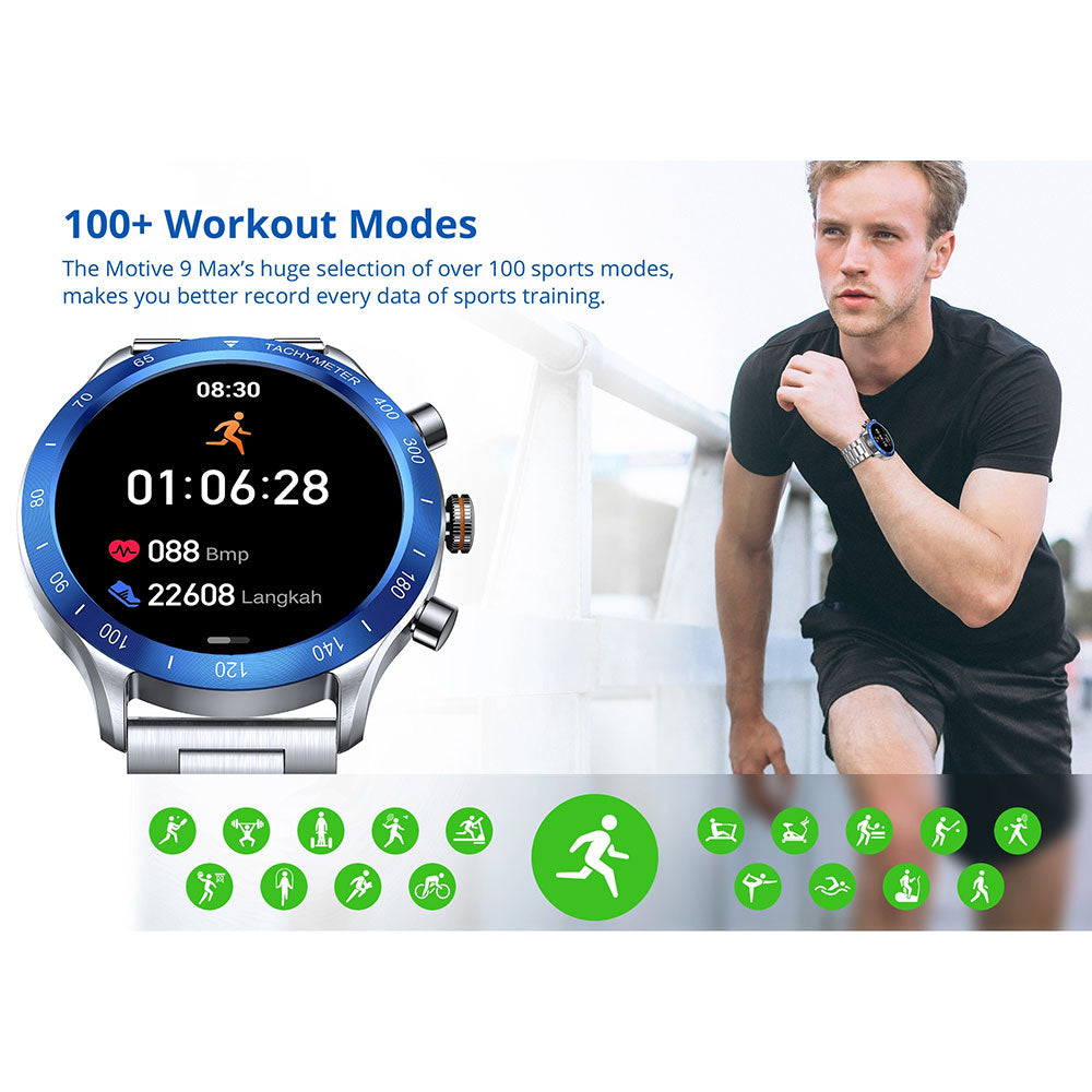 ساعة سمارت ريفرسونج Motive 9 Max SW903 هيكل ستانلس ستيل مع سوار ستانلس ستيل و سوار سيليكون