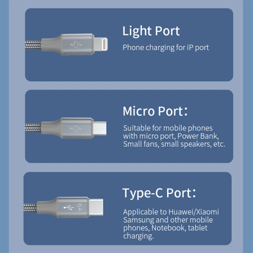 Romoss CB253N USB To Type-C + Micro + Lightning 3in1 Cable 