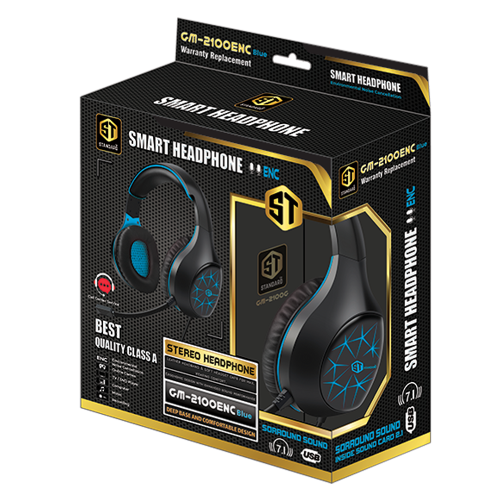 ST-Standard GM-2100ENC Stereo Gaming Headset 7.1 Surround Sound With Noise-Cancelling Mic - Blue