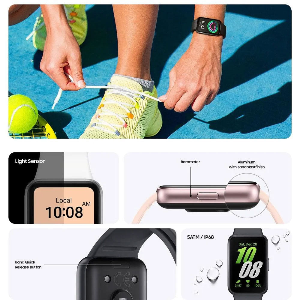 ساعة سامسونج جلاكسي باند Fit3 SM-R390 هيكل من الألومنيوم رمادي مع سوار رمادي