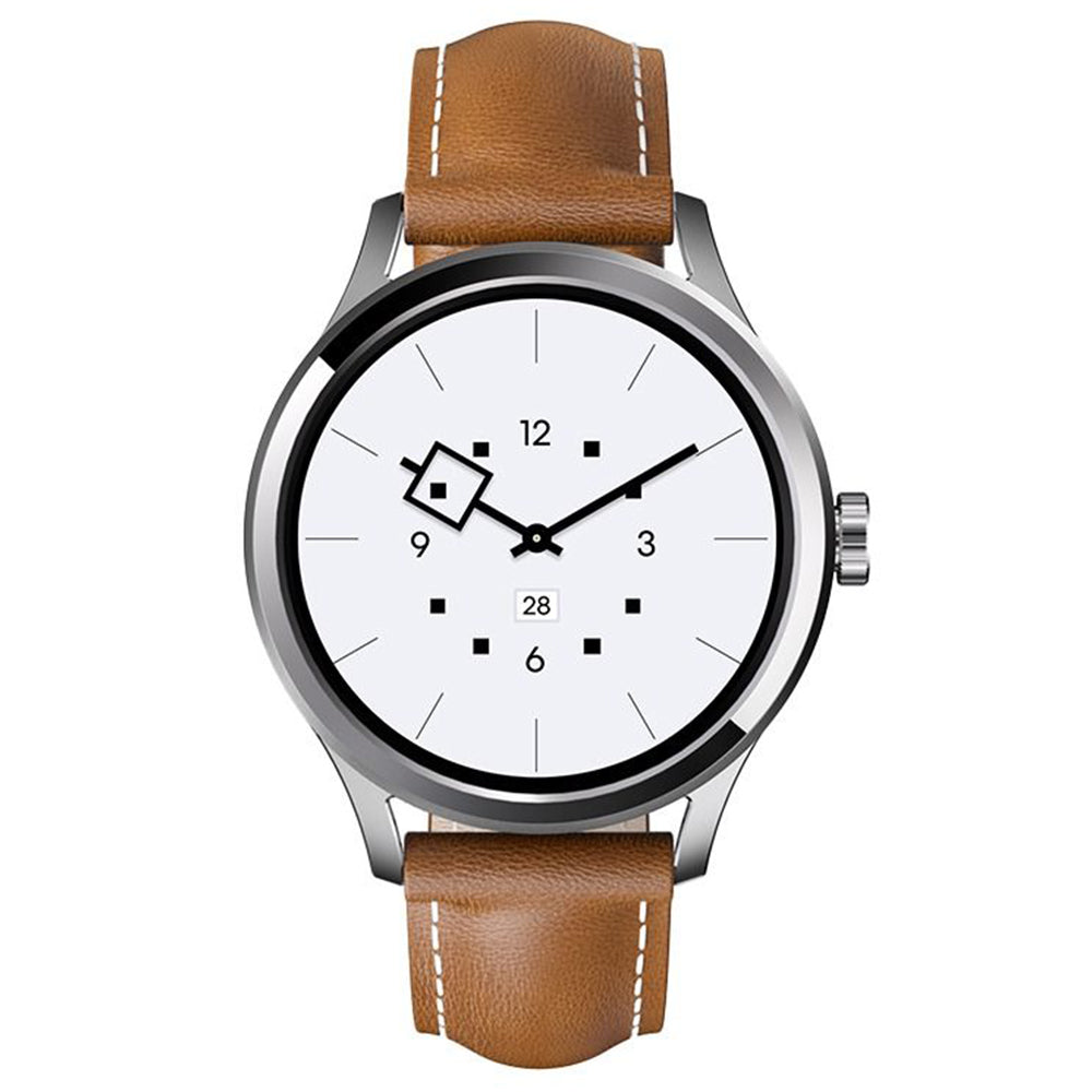 Scykei Feel Neo Smart Watch Silver Case With Coffee Leather Strap 
