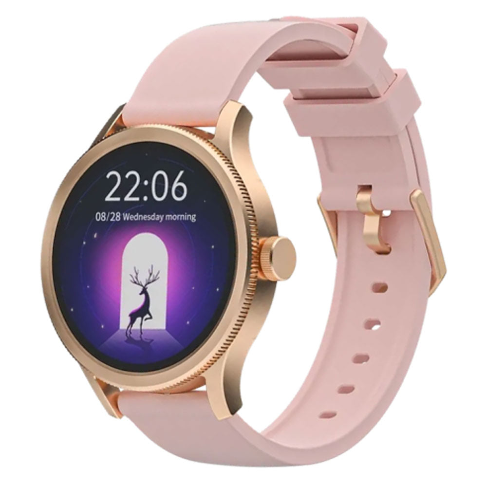 Scykei Feel Smart Watch Gold Case With White Leather Strap & Extra Pink Silicone Strap