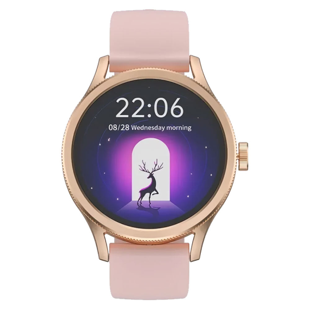 Scykei Feel Smart Watch Gold Case With White Leather Strap & Extra Pink 