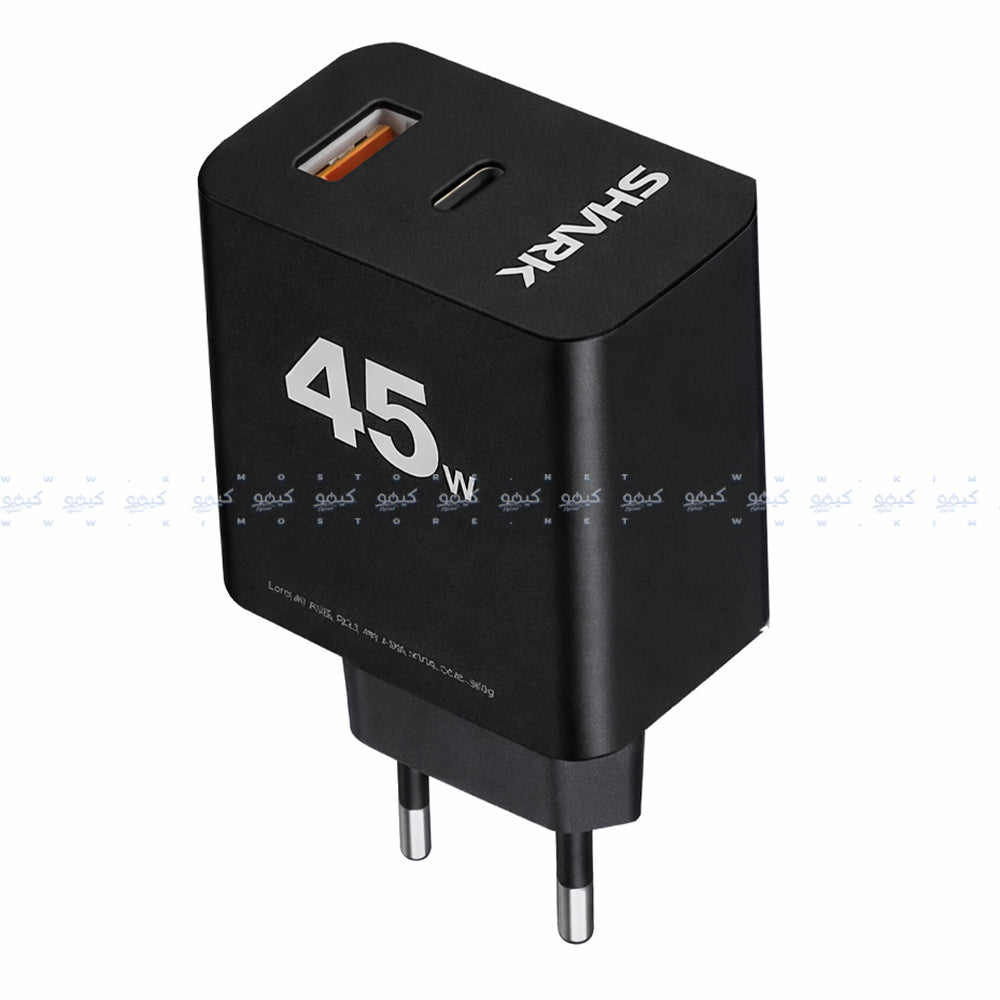 Shark SH-206 Wall Charger QC 3.0 USB + PD Type-C 45W Fast Charging - Black