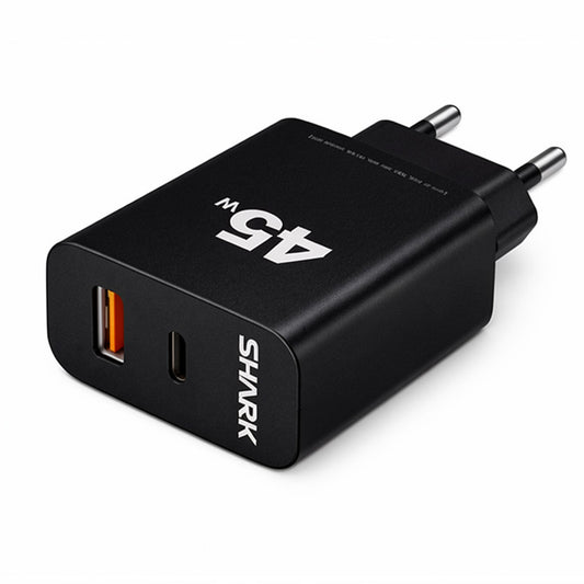 شاحن حائط شارك بمنفذ تايب سي PD + منفذ يو اس بي 3.0 QC وات 45 شحن سريع SH-206 - اسود 
