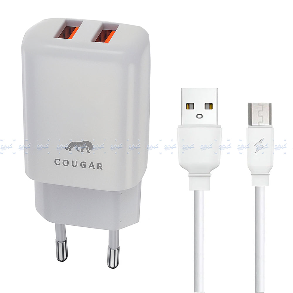 Cougar F5 Wall Charger 2x USB + Micro Cable 12W - White