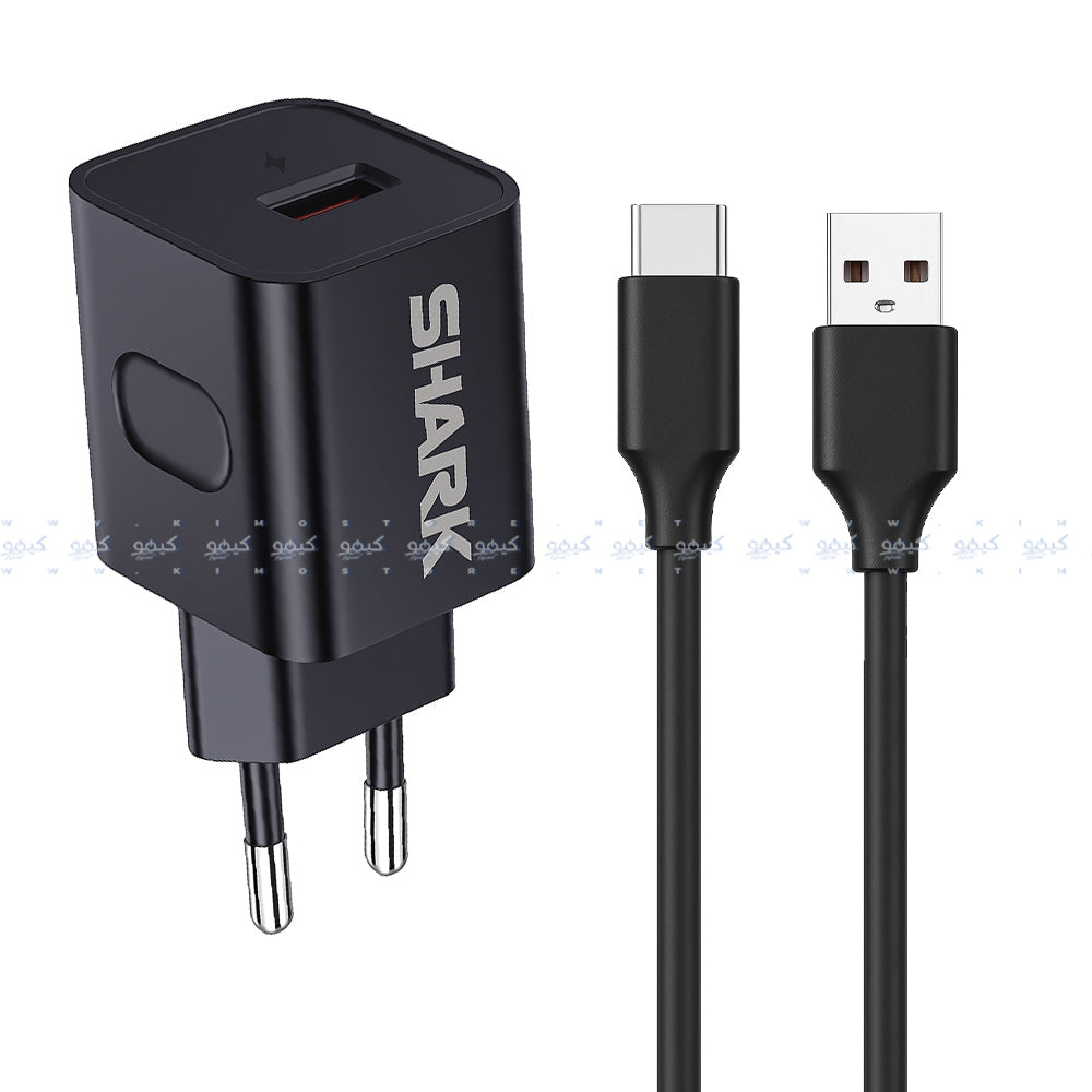 Shark SH-207 QC3.0 Wall Charger Type-C Cable 18W Fast Charging - Black