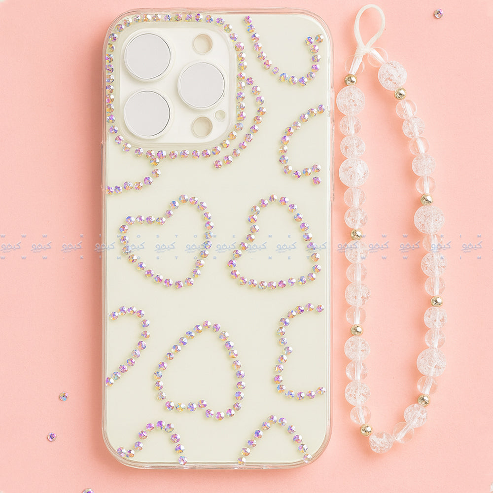 Simple Rhinestone Transparent With Lanyard Phone Cover