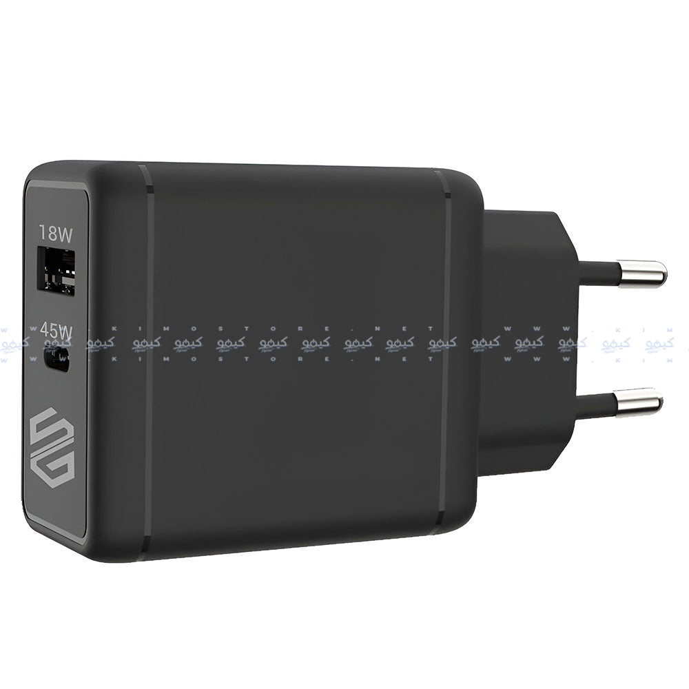 شاحن حائط سمارت جيت بمنفذ يو اس بي + منفذ تايب سي PD بقوة 45 وات شحن سريع  SGCH-45CAGaNB - أسود
