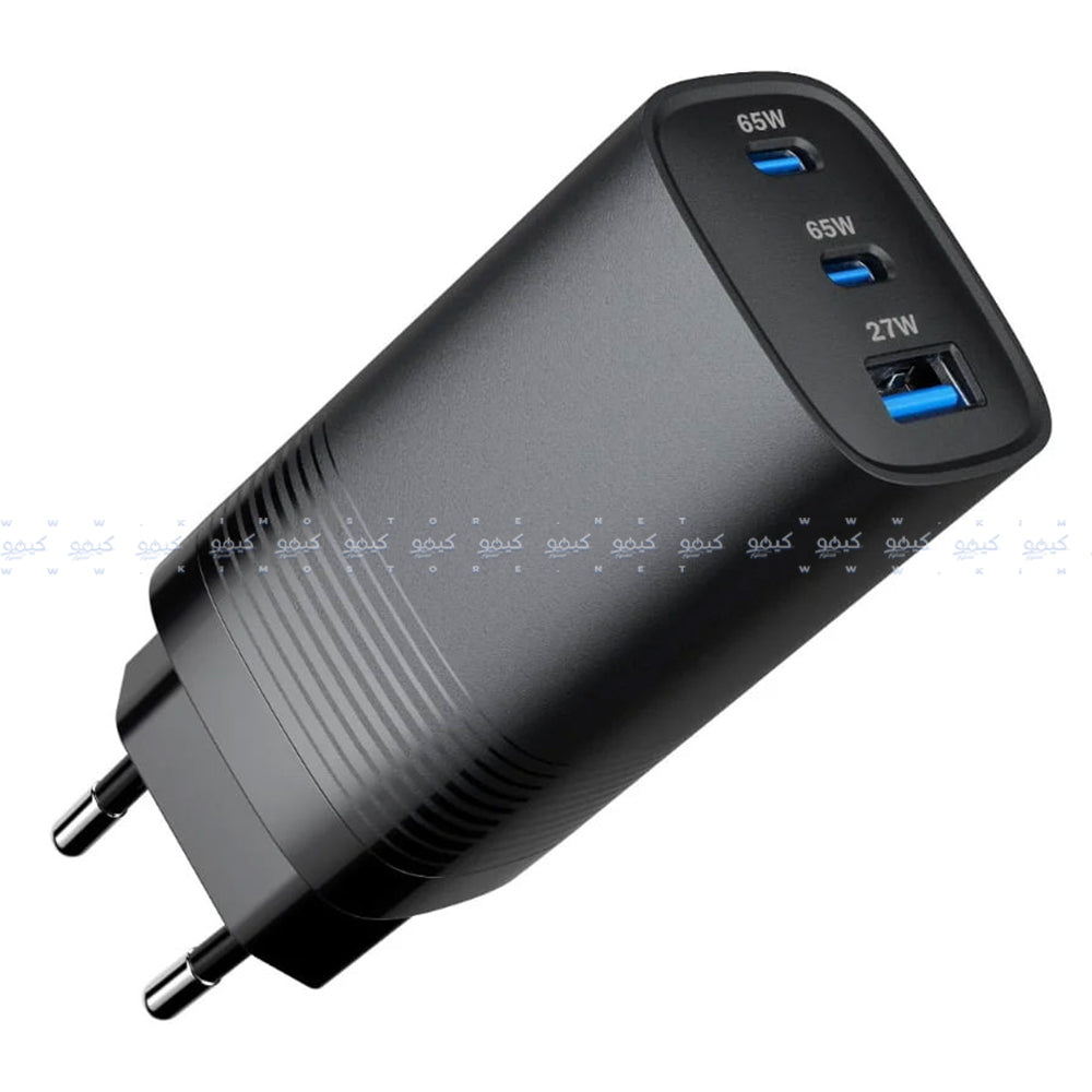 شاحن حائط سمارت جيت بمنفذ يو اس بي + منفذين تايب سي بقوة 65 وات شحن سريع SGCH-65CCAGaNB - أسود