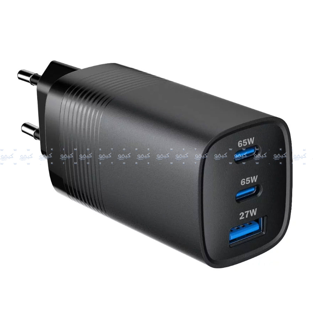 شاحن حائط سمارت جيت بمنفذ يو اس بي + منفذين تايب سي بقوة 65 وات شحن سريع SGCH-65CCAGaNB - أسود