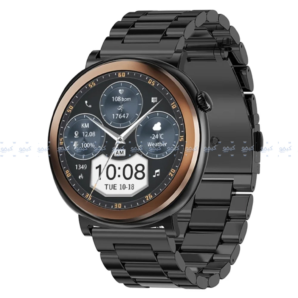 Smart Gate SGW-S1 Smart Watch (46mm) Black Case With Gun Black Stainless Steel Strap & Extra Silicone Strap