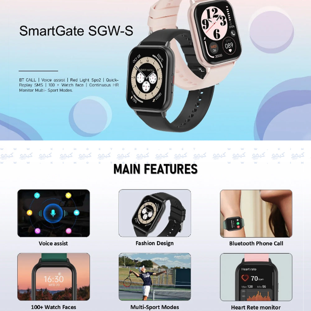 Smart Gate SGW-S Smart Watch (36mm) Black Case With Black Silicone Strap