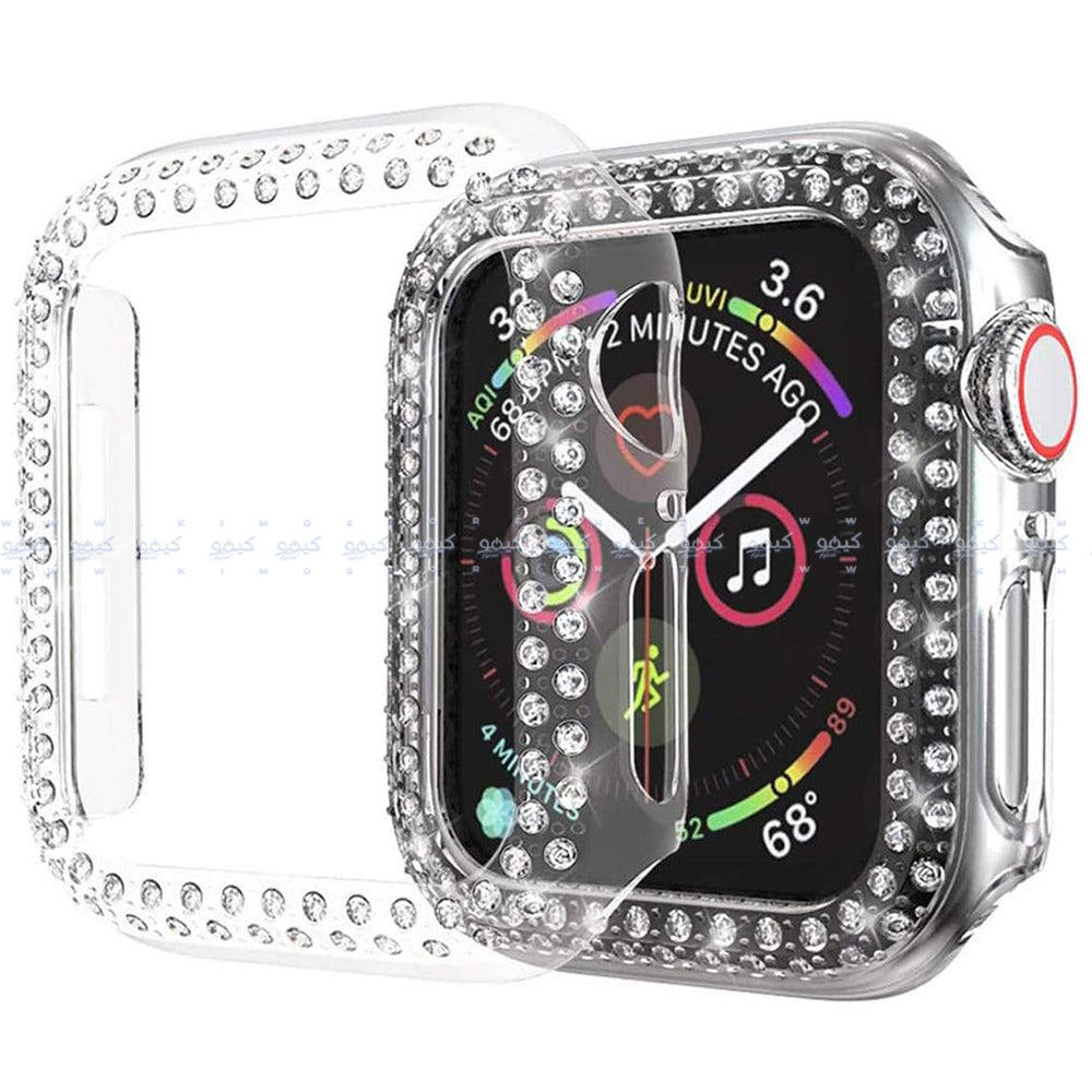 Smart Watch Plastic Full Cover With Frame 44mm - Transparent Bling Crystal