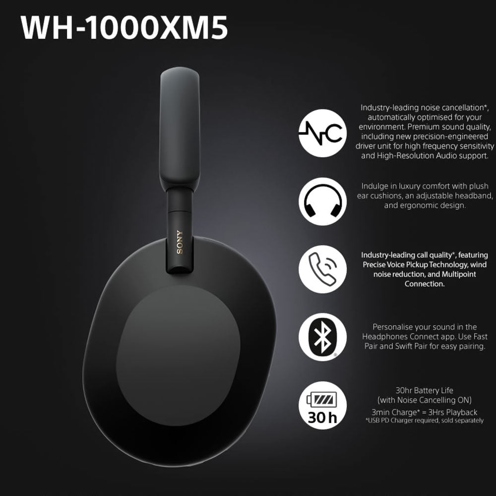 Sony WH-1000XM5/BM Bluetooth Headphone - Black