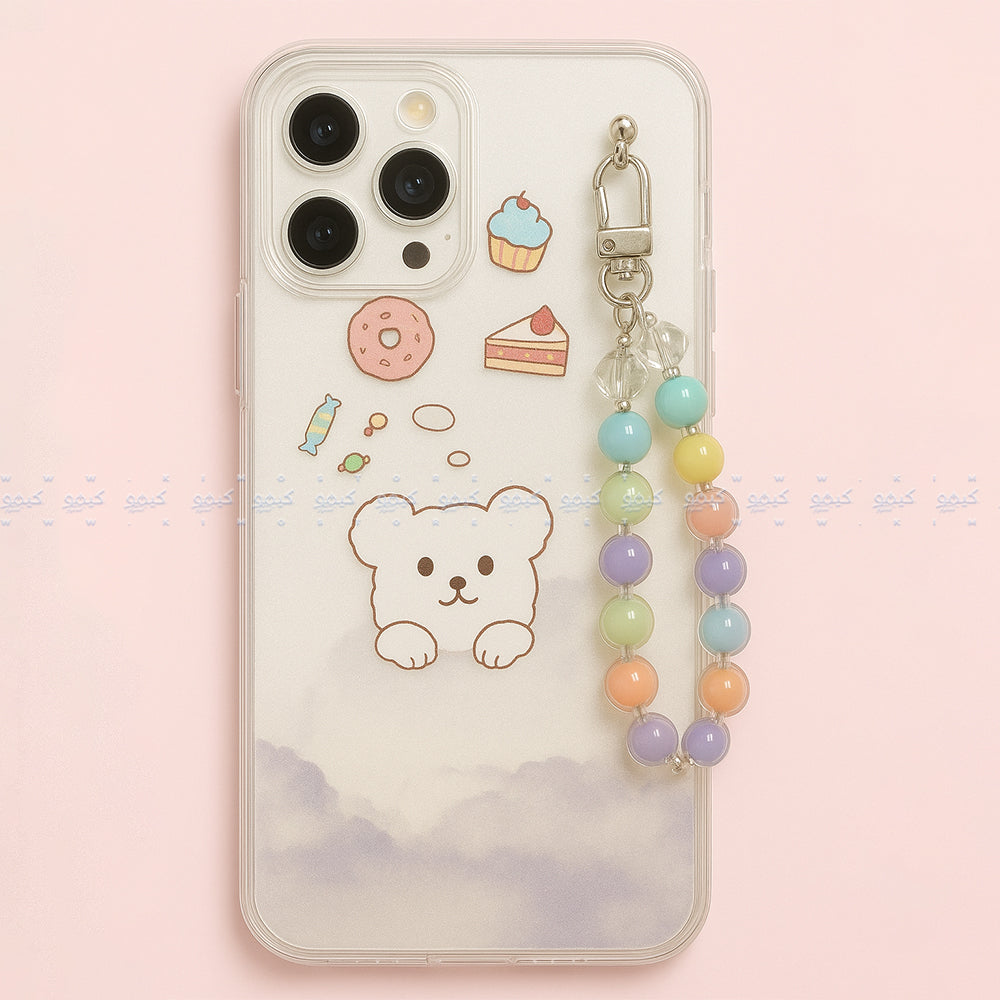 Space Bear Clear Phone Cover With Beaded Lanyard - iPhone 13 Pro Max