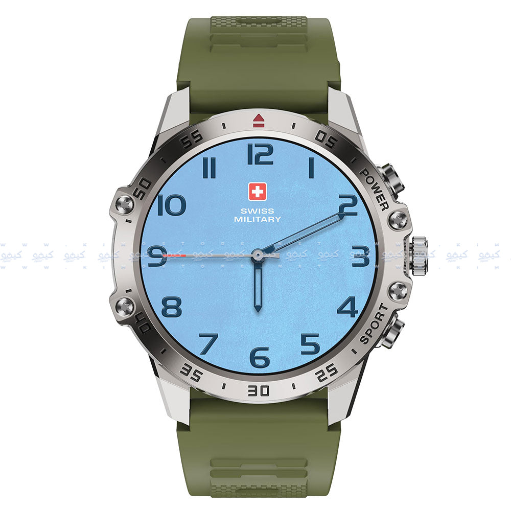 ساعة سمارت سويس ميليتاري DOM 5 هيكل معدني فضي مع سوار سيليكون اخضر