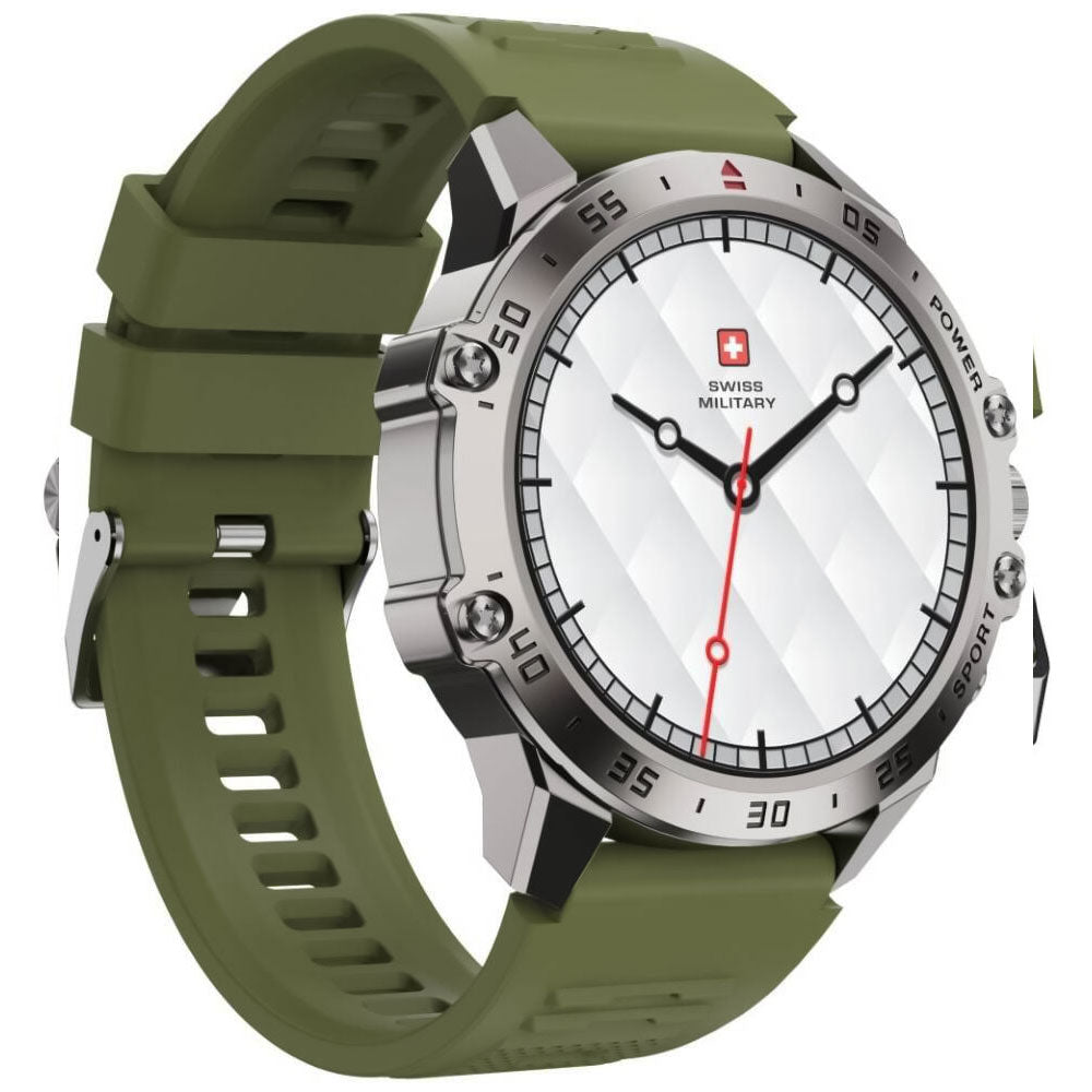 Swiss Military DOM 5 Smart Watch Silver Metal Case With Green Silicone Strap