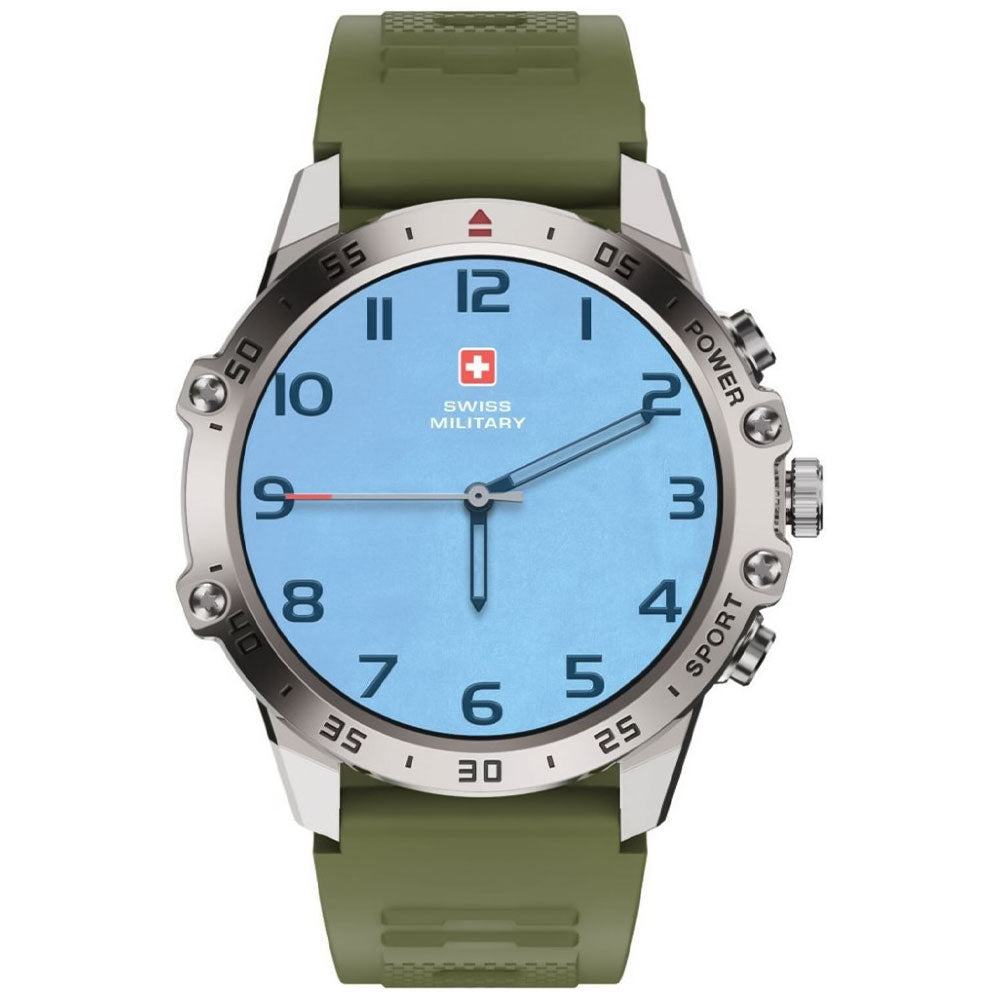 Swiss Military DOM 5 Smart Watch Silver Metal Case With Green Silicone Strap