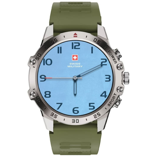 Swiss Military DOM 5 Smart Watch Silver Metal Case With Green Silicone Strap