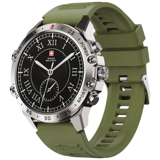 Swiss Military DOM 5 Smart Watch Silver Metal Case With Green Silicone Strap
