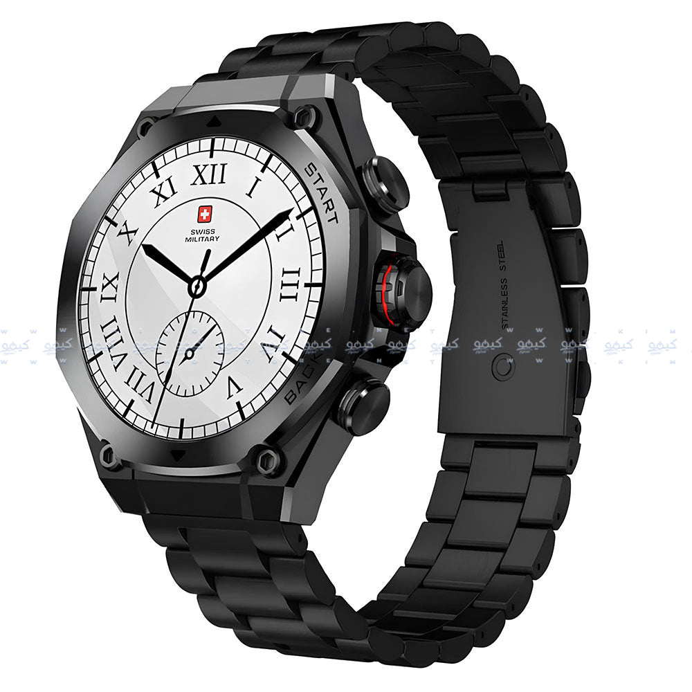 ساعة سمارت سويس ميليتاري DOM 6 هيكل معدني اسود مع سوار معدني اسود 