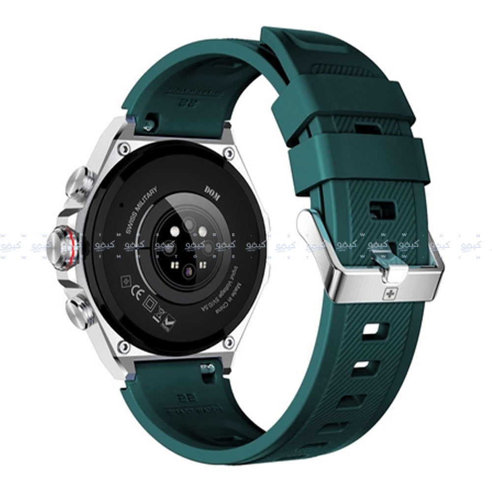 ساعة سمارت سويس ميليتاري DOM 6 هيكل معدني فضي مع سوار سيليكون اخضر