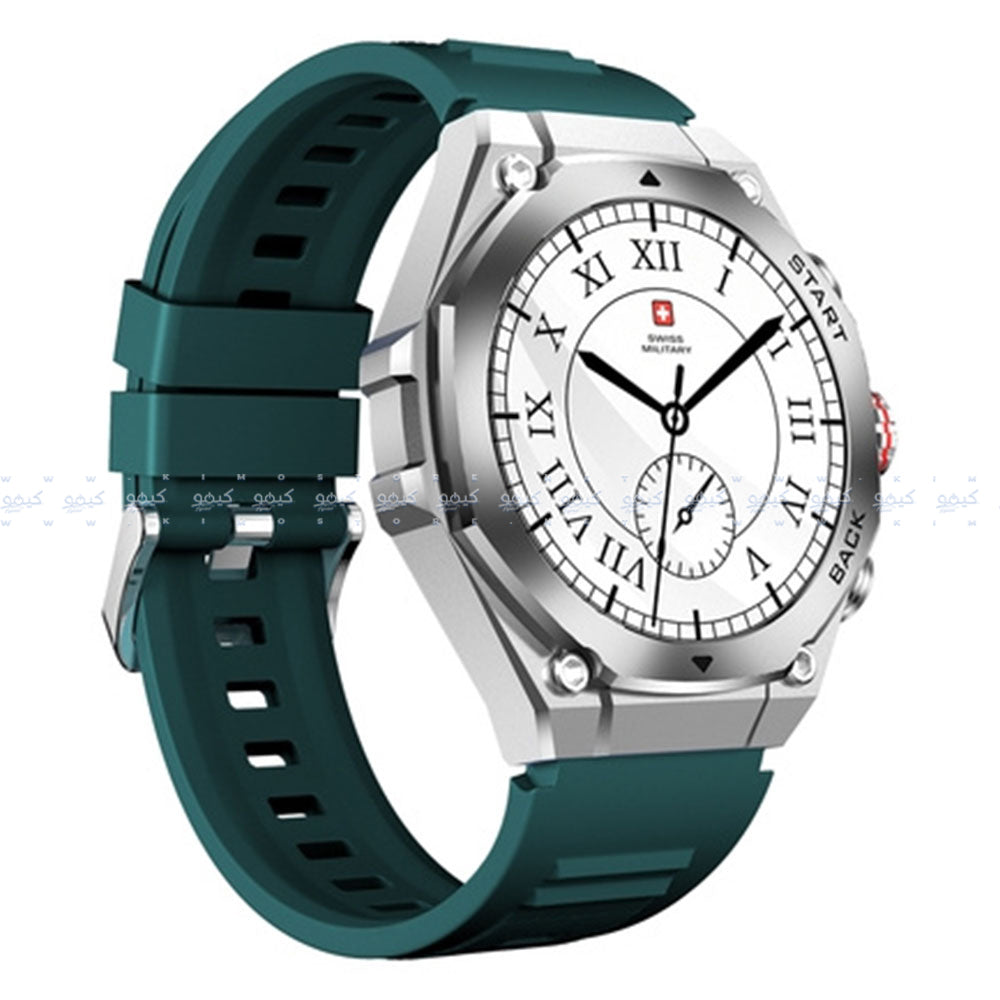 ساعة سمارت سويس ميليتاري DOM 6 هيكل معدني فضي مع سوار سيليكون اخضر