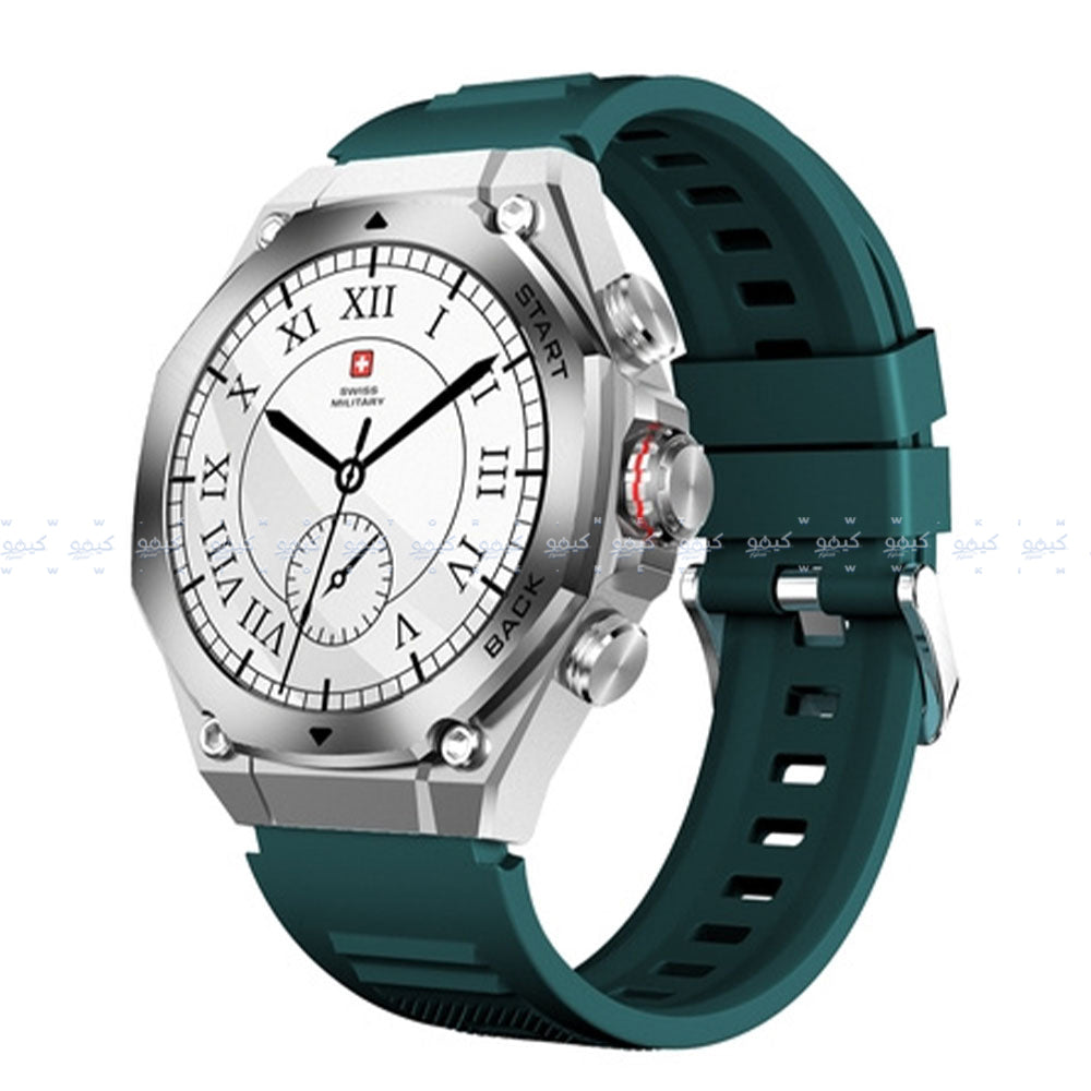 ساعة سمارت سويس ميليتاري DOM 6 هيكل معدني فضي مع سوار سيليكون اخضر