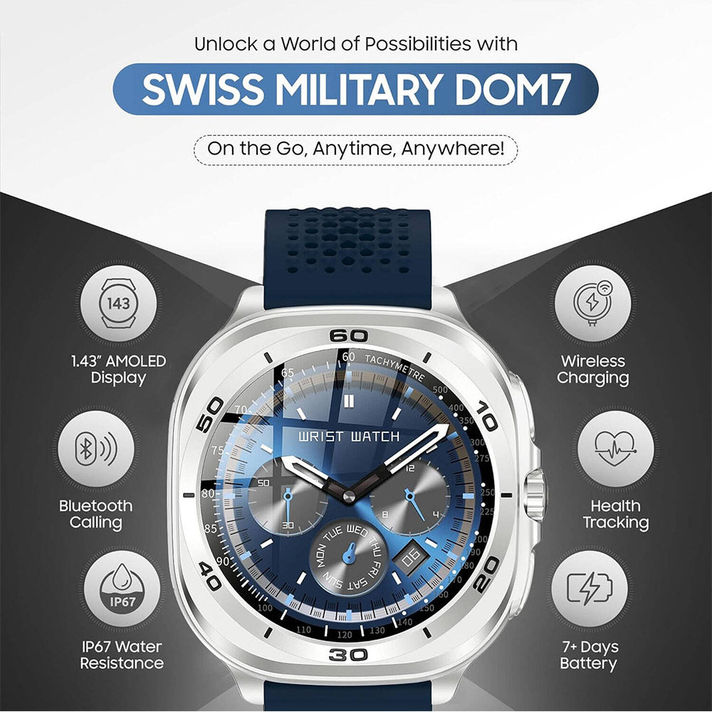 Silver Metal Case With Blue Silicone Strap
