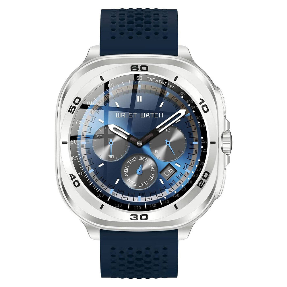  Smart Watch Silver Metal Case With Blue Silicone Strap