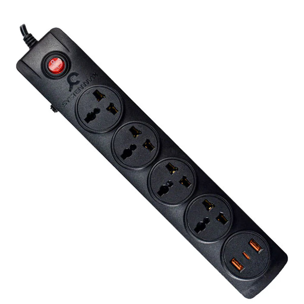 SystemMax SMPU-4P3U 4Port + 2USB + Type-C Power Strip 2500W 2m - Black