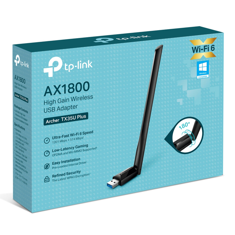 TP-Link Archer TX35U Plus AX1800 High-Gain Wireless USB Adapter With Antenna 1800Mbps