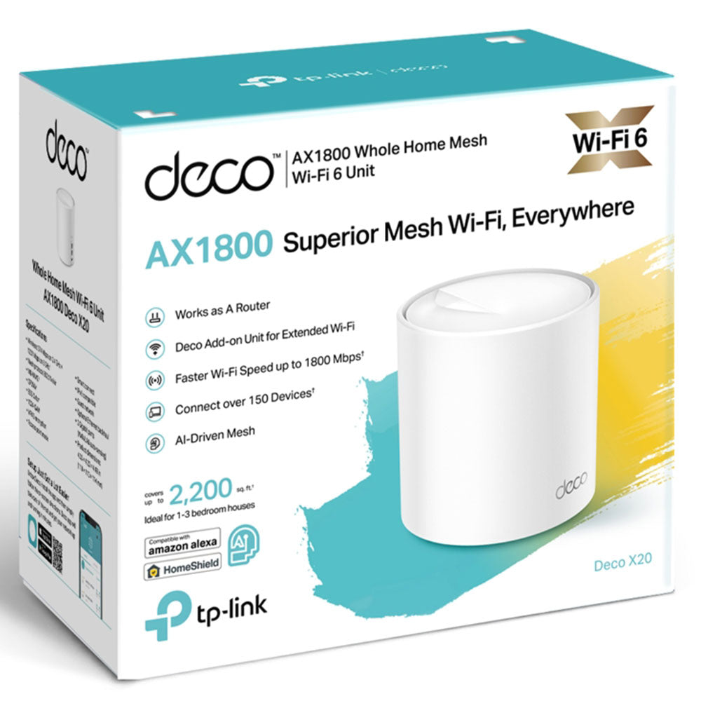 TP-Link Deco X20 AX1800 Whole Home Mesh Wi-Fi 6 System 1800Mbps (1 Pack)