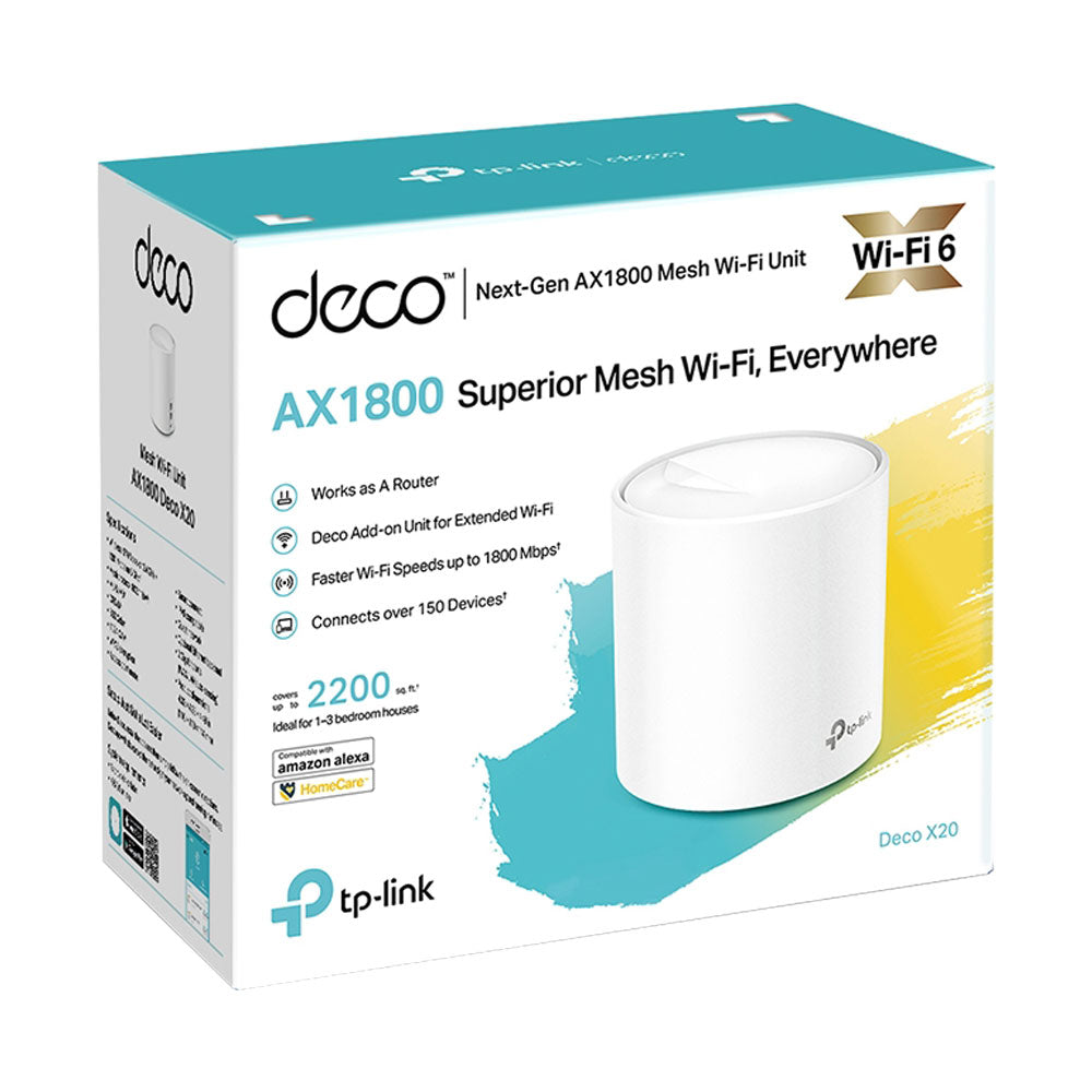 نظام شبكة Wi-Fi 6 للمنزل بالكامل تي بي لينك قطعة واحده 1800 ميجابايت/ثانية Deco X20 AX1800  
