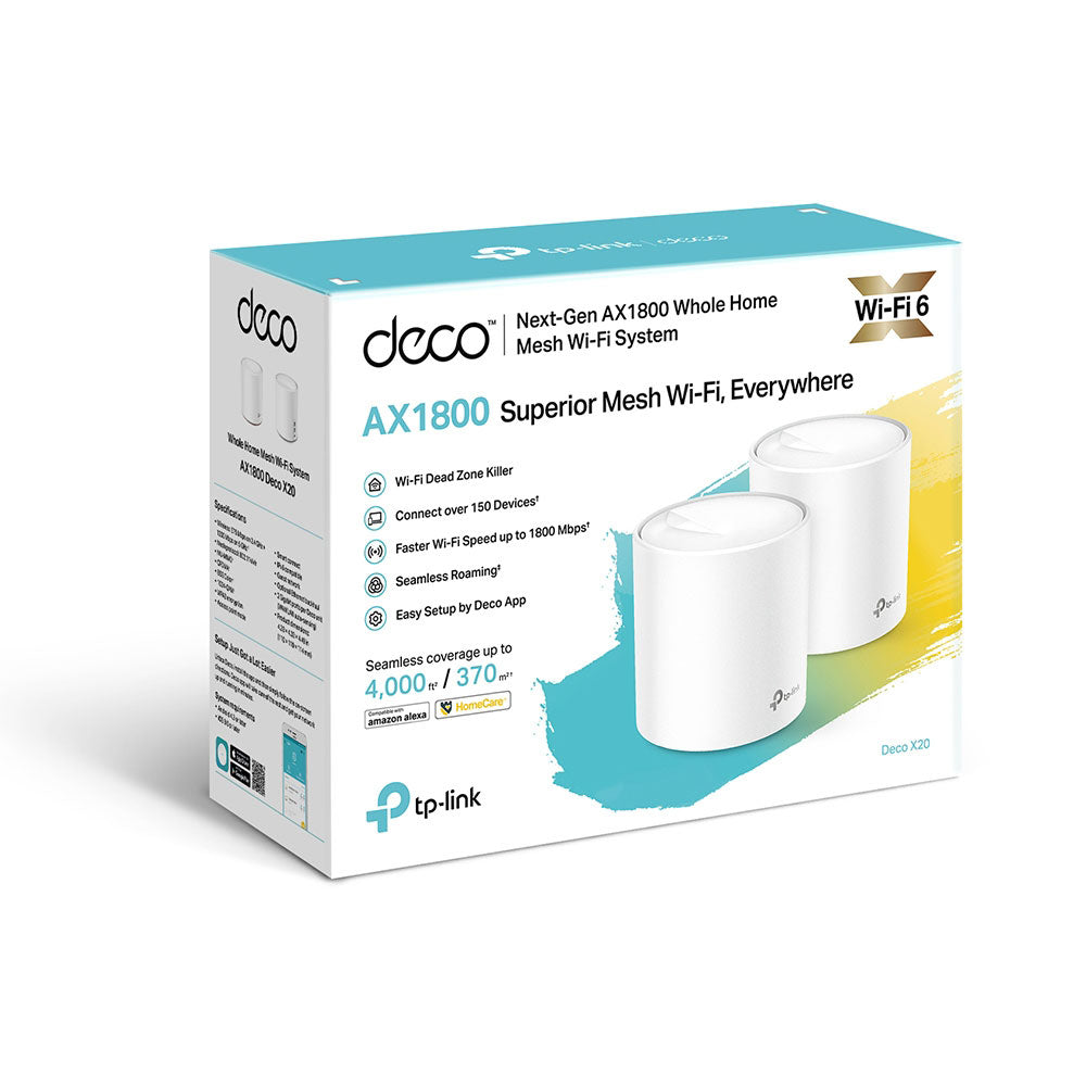 نظام شبكة Wi-Fi 6 للمنزل بالكامل تي بي لينك قطعتين 1800 ميجابايت/ثانية Deco X20 AX1800 
