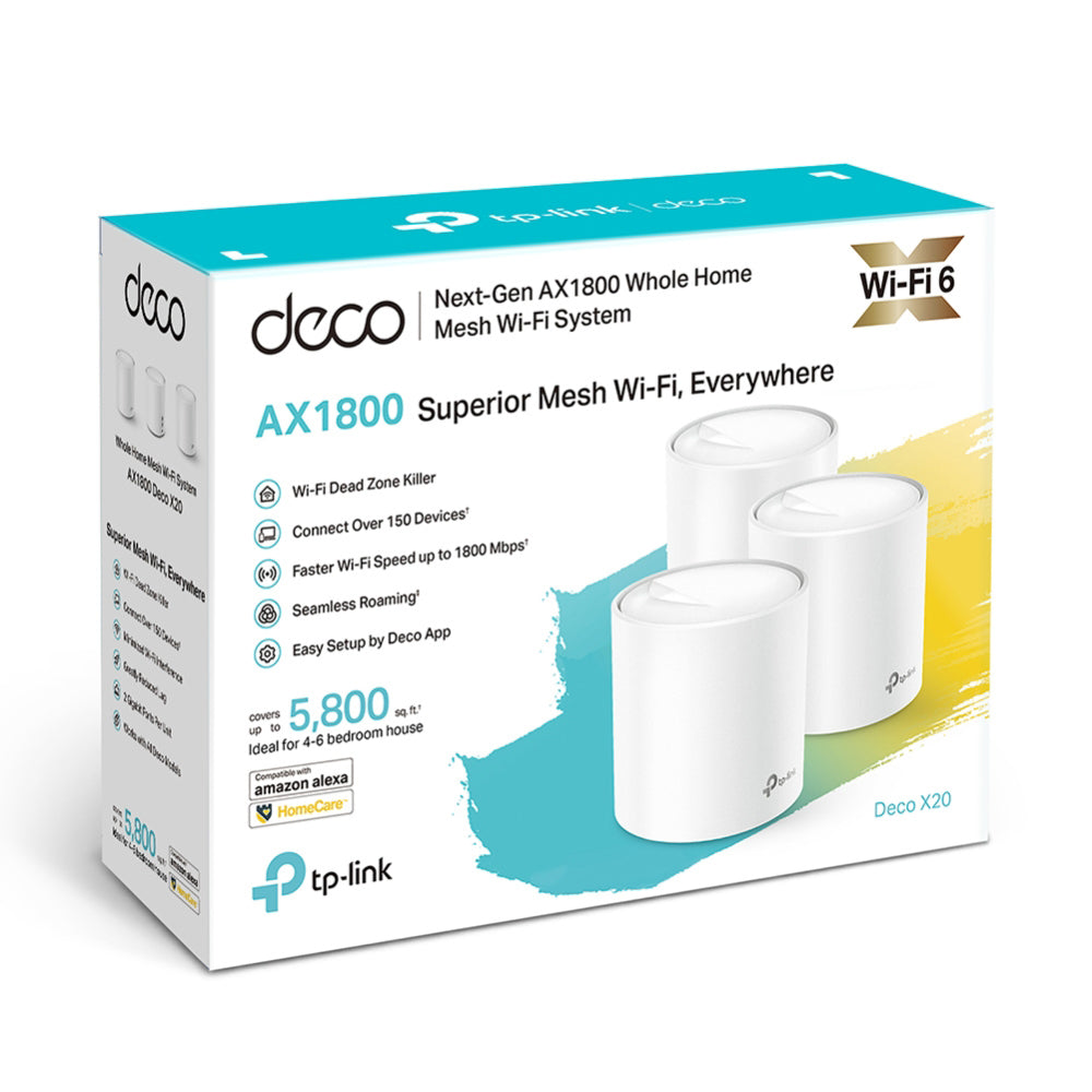 TP-Link Deco X20 AX1800 Whole Home Mesh Wi-Fi 6 System 1800Mbps (3 Pack)