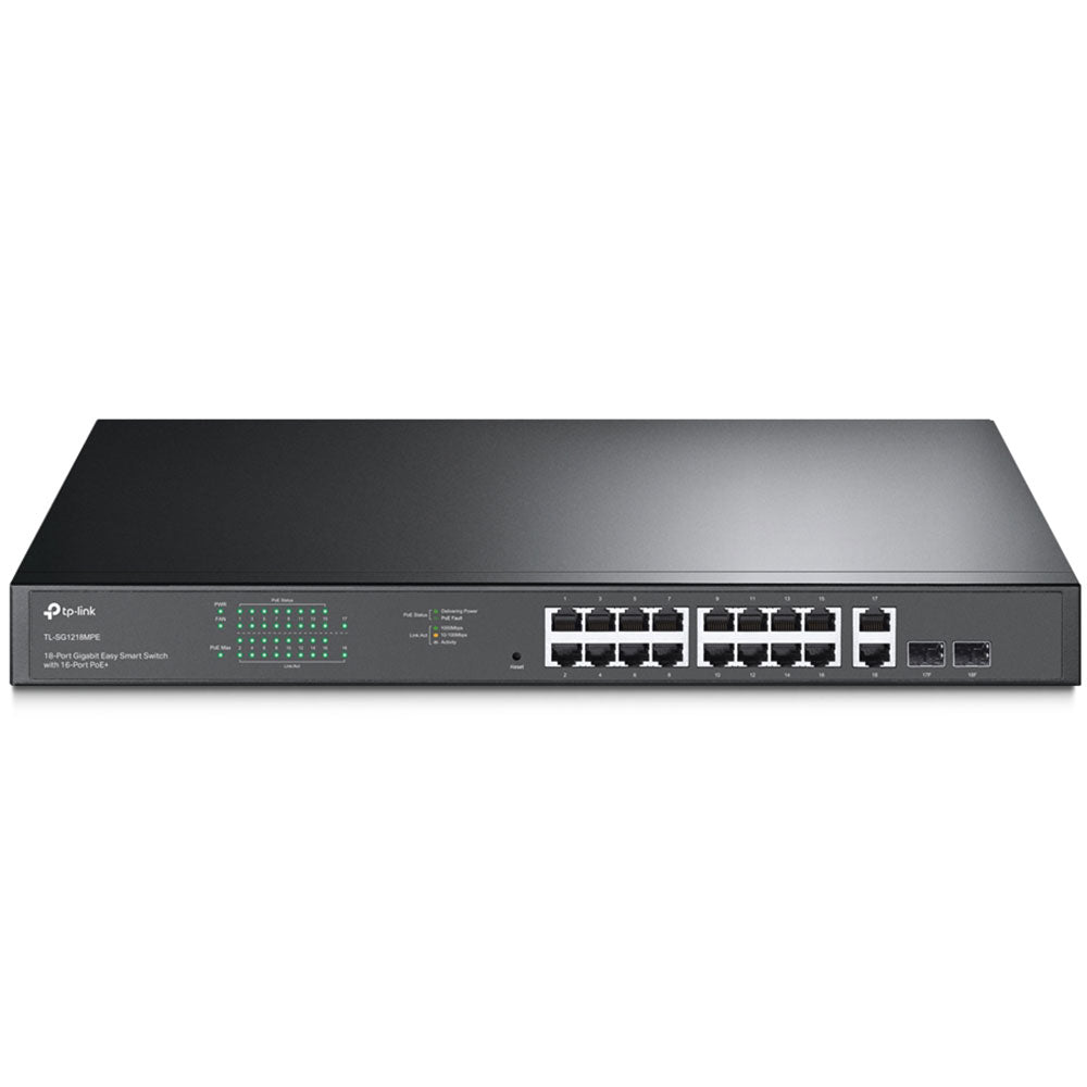 TP-Link TL-SG1218MPE Smart Rackmount Switch 16 Ports PoE+ 10/100/1000Mbps + 2 Ports RJ45 10/100/1000Mbps Uplink +2 Ports SFP 10/100/1000Mbps 250W