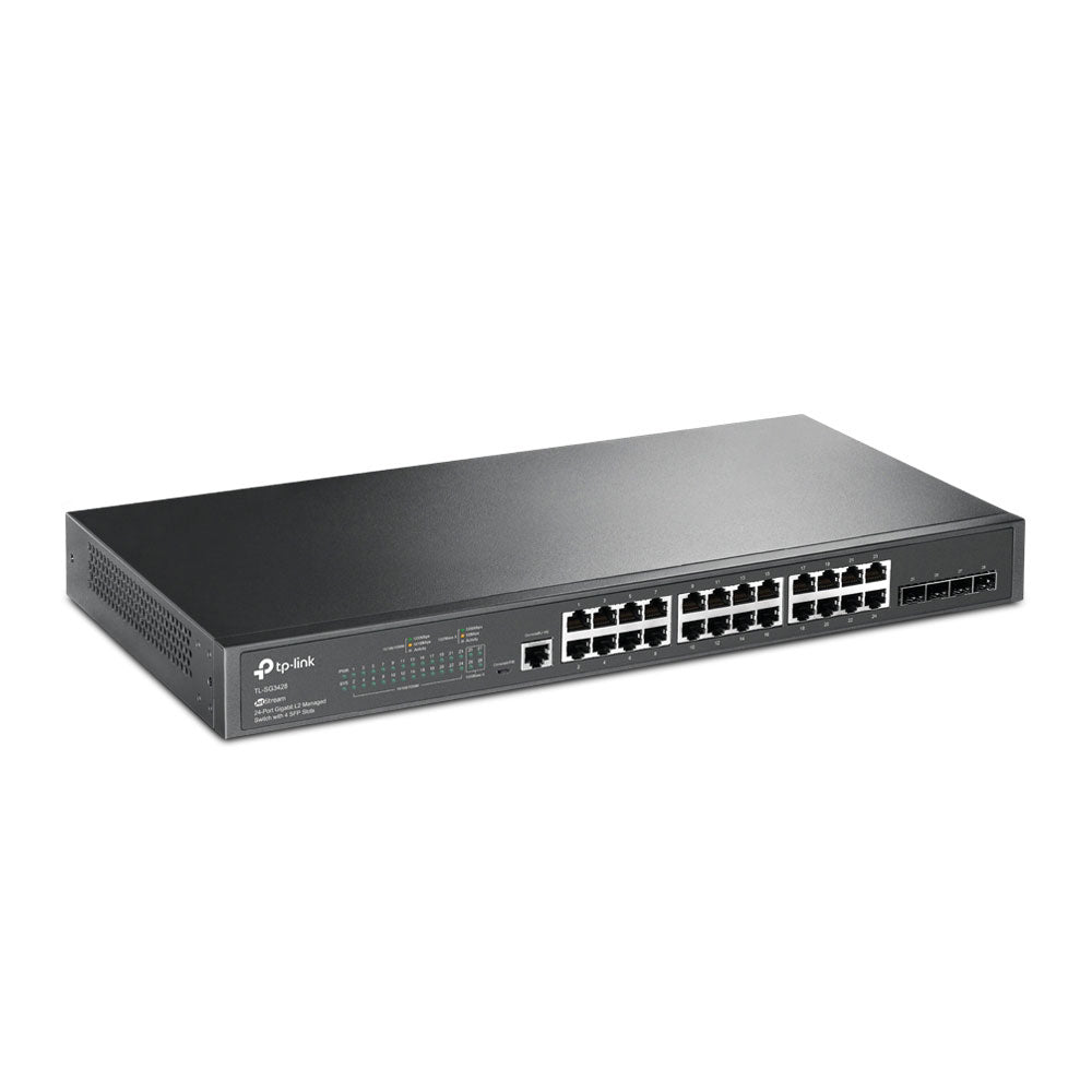 TP-Link TL-SG3428 JetStream L2+ Managed Rackmount and Fiber Switch 24 Port 10/100/1000Mbps + 4 Port Gigabit SFP