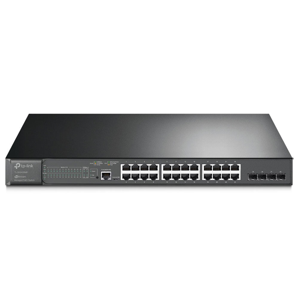 TP-Link TL-SG3428MP JetStream L2+ Managed Rackmount and Fiber Switch 24 Port PoE 101001000Mbps + 4 Port Gigabit SFP