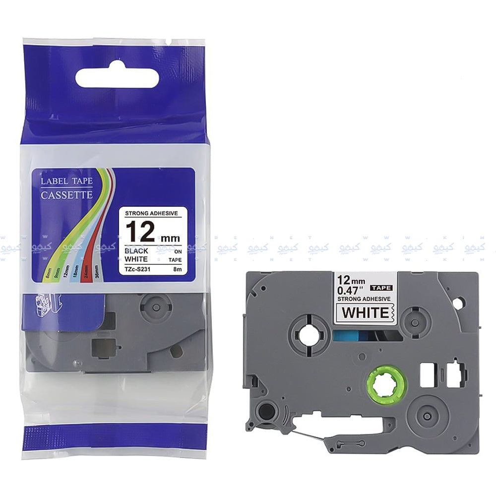 شريط ملصقات أسود في ابيض 12 ملم 8 م TZc-231 (كوبي)