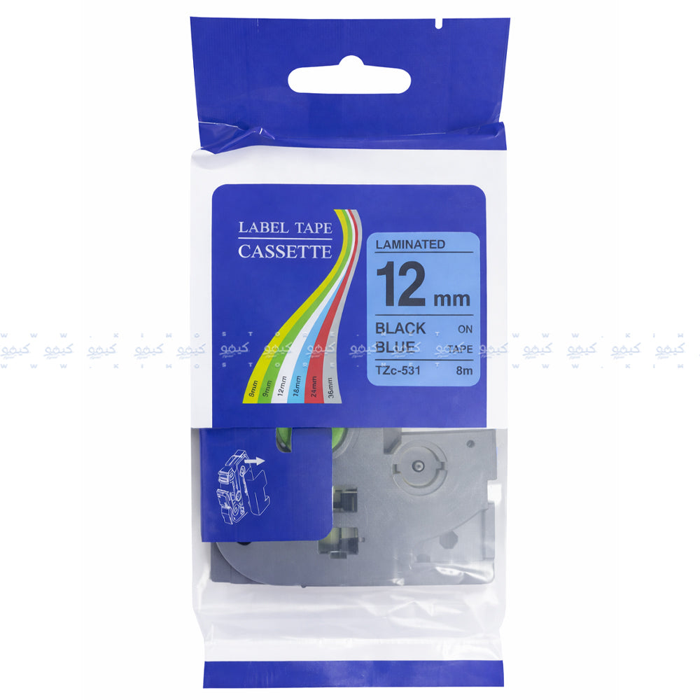 شريط ملصقات أسود في أزرق 12 ملم 8 م TZ2-641  