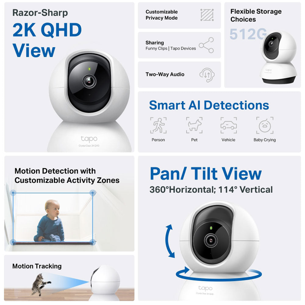 Tapo C220 Wi-Fi Pan & Tilt AI Indoor Security Camera 2K 4MP 4mm (Mic)