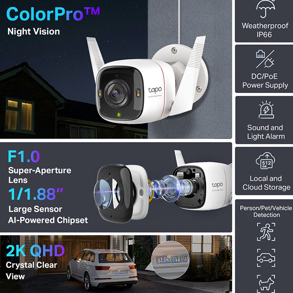 كاميرا مراقبة تابو خارجية واي فاي 4 ميجابكسل 4.1 ملم C325WB V2 2K (ميكروفون) (ألوان)